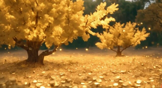 beautiful 3d view of golden trees, beautiful natural background