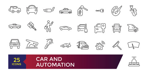 Car and automation Simple Icon Set. Truck Logistics Related Vector Line Icons. Contains such Icons as Cargo Inspection, Route, Forklift at warehouse and more.