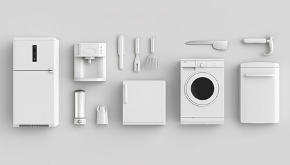 Set of modern household appliances on a white background - obrazy, fototapety, plakaty