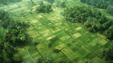 3d green ricefield top view background