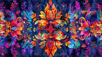 Abstract floral ethnic design Attractive geometric and tie dye batik digital print for fabric - obrazy, fototapety, plakaty