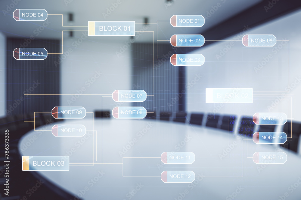 Poster abstract virtual coding concept on a modern conference room background. multiexposure