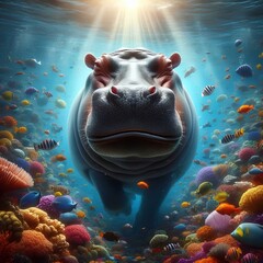 
submerged illuminated hippo 3