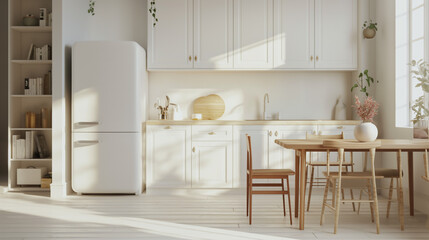 Fototapeta na wymiar Modern Kitchen with Dining Area: Scandinavian Style Interior Design