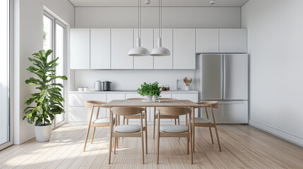 Modern Kitchen with Dining Area: Scandinavian Style Interior Design