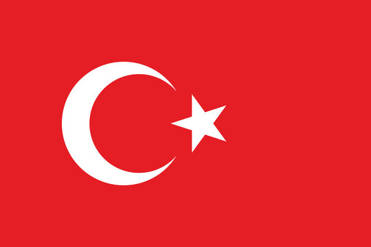 National flag of Turkey original size and colors vector illustration, Turkish flags featuring star and crescent, al bayrak or as al sancak in Turkish national anthem, Ottoman flag in Turkish Flag Law