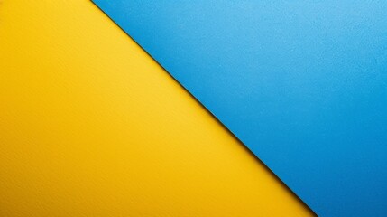 A minimalist background of yellow and blue features a diagonal paper shape in a flat design style.