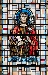 Saint John the Baptist. A stained-glass window in Église de la Sainte-Trinité (Holy Trinity Church) in Walferdange, Luxembourg.