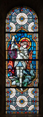 Saint Michael the Archangel. A stained-glass window in Église de la Sainte-Trinité (Holy Trinity Church) in Walferdange, Luxembourg.