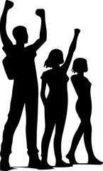 Protestation et gr&egrave;ve. Silhouettes noires de personnes manifestant en manifestation pour des revendications ou oppositions.
