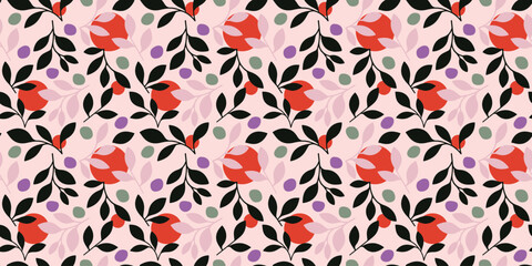 Botanical illustration background. Seamless pattern.Vector. 有機的なイラストパターン - 786376716