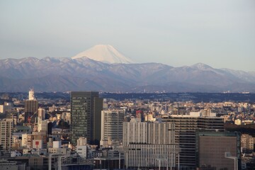 Tokyo skyline with mount Fujii-san without clouds in March