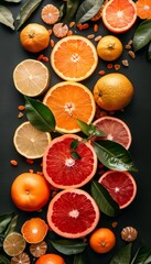 Colorful citrus fruit palette  vibrant mix of various citrus fruits for a refreshing burst of colors