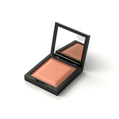 Isometric view of a Makeup powder small square set with mirror and a small brush on a white background сreated with Generative Ai