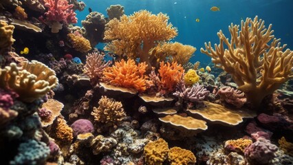 Naklejka na ściany i meble Colorful coral reef with fish 