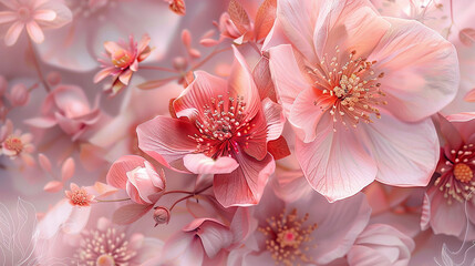 A close-up of pink cherry blossoms.

