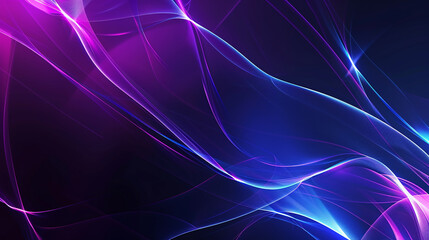Fototapeta na wymiar Blue and purple glowing waves against a black background.