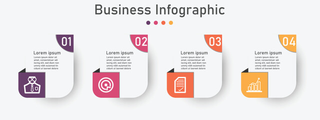 Infographic template for business information presentation. Vector square and icon elements. Modern workflow diagrams. Report plan 4 topics