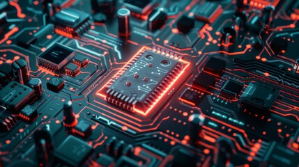 Obraz premium Close Up of Circuit Board With Red Lights