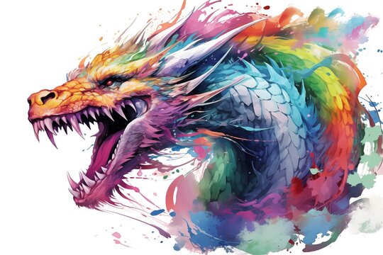 Abstract Colorful Illustration of a Lindworm on a White Background
