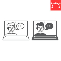 Online consultation line and glyph icon, e-learning and online support, video call vector icon, vector graphics, editable stroke outline sign, eps 10.