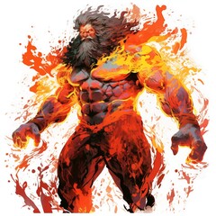Abstract Colorful Illustration of a Fire Giant on a White Background