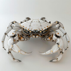 A robotic crab, sturdy and precise, crafted from intricate machinery, scuttles with purpose, its sensors replicating crustacean behaviors convincingly 3D (Generative Ai) - obrazy, fototapety, plakaty