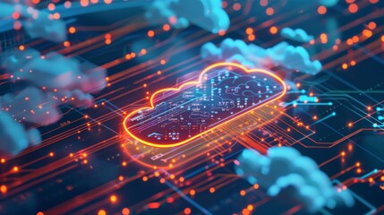 Illuminated Cloud Computing Concept on Digital Background