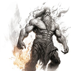 Black and White Illustration of a Fire Giant on a White Background