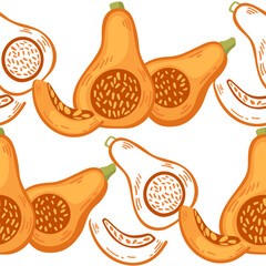 Seamless pattern of orange pumpkin seasonal vegetable vector illustration on white background
