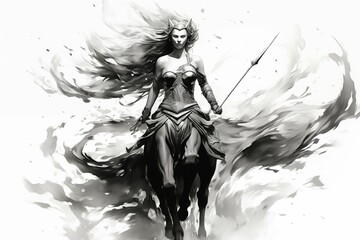 Black and White Illustration of a Valkyrie on a White Background