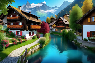 Obraz premium village in the mountains