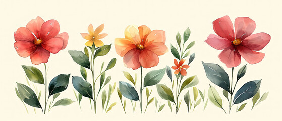 Obraz premium a many flowers that are painted on a white background