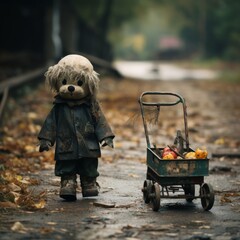 A childs toy moving on its own, haunted by a playful spirit - obrazy, fototapety, plakaty