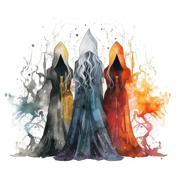 Abstract Colorful Illustration of the Norns on a White Background
