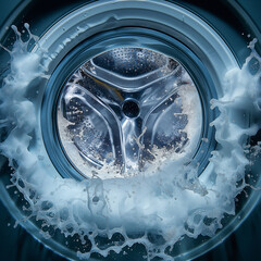 Picture of the inside of a washing machine that is spinning clothes  , technology