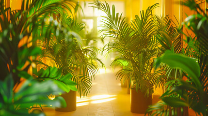Fototapeta premium Stylish Indoor Setting with Lush Green Plants, Enhancing the Home Environment with Natural, Fresh Decor