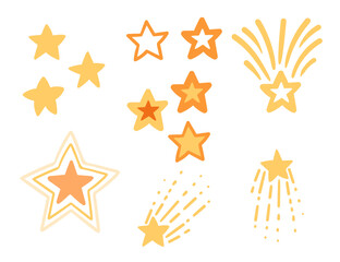 Set of different golden stars vector illustration isolated on white background