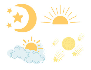Set of sun moon and cloud icon vector illustration isolated on white background