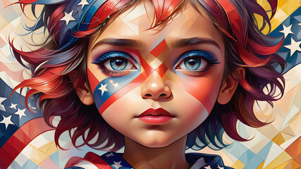 Little American Patriot with American Flag painted in her  cheeks