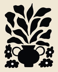 vector illustration of black flowers and vase