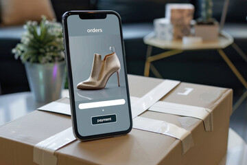 Online shopping: user ordering shoes, clothes and accessories with e commerce web site using a mobile app, home delivery concept