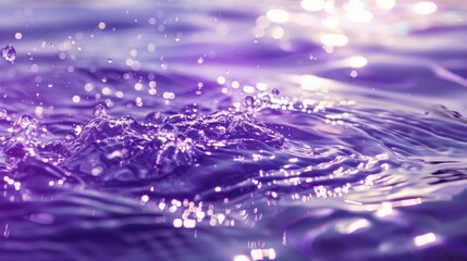 Naklejka na ściany i meble Defocus blurred transparent purple colored clear calm water surface texture with splash, bubble. Shining purple water ripple background. Surface of water in swimming pool. Tropical purple water color