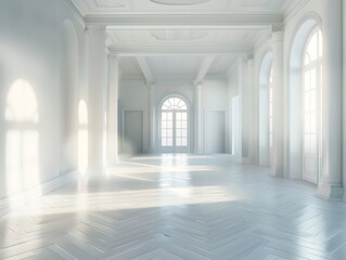 Minimalistic purity in a hyperrealistic with cinematic lighting and negative, beautiful empty room with a romantic atmosphere, and beautiful shadows 