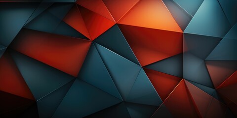 Abstract geometric background with a pattern of red and blue triangular shapes creating a 3D effect.
