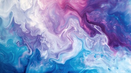 Fluent acrylic background with mixed overflowing paints. Fluid art texture colored waves and swirling forms. An abstract mixture of liquid colorants that flows up and down making wavy backdrop