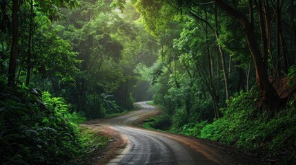 Forest road at Khaoyai National Park (The World Heritage of nature) Thailand - obrazy, fototapety, plakaty