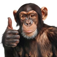 A monkey giving a thumbs up on white background,png