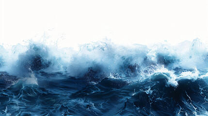 Large stormy sea wave in deep blue isolated on white.