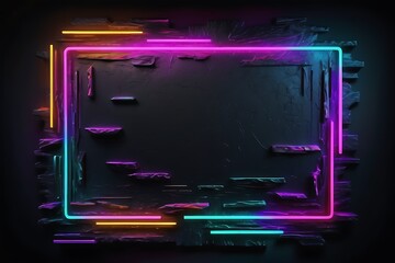 Rough Textured Background With Glowing Neon Signs In Various Colors, Neon Background